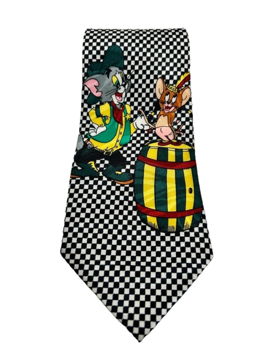 Novelty Tom & Jerry Black Checkered Cartoon Tie